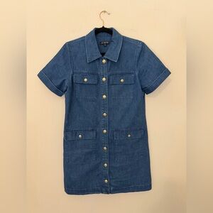 J. CREW Utility Pocket Denim Dress Sz 8 Gold Buttons Preppy Cowgirl Summer